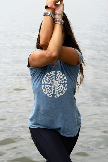 Organic cotton hemp women’s t-shirt sustainable One Om logo 