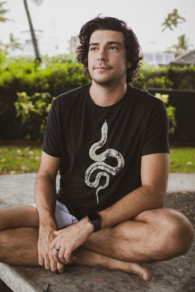 Men’s organic, sustainable, spiritual graphic tshirts with Kundalini snake  from One Om Yoga