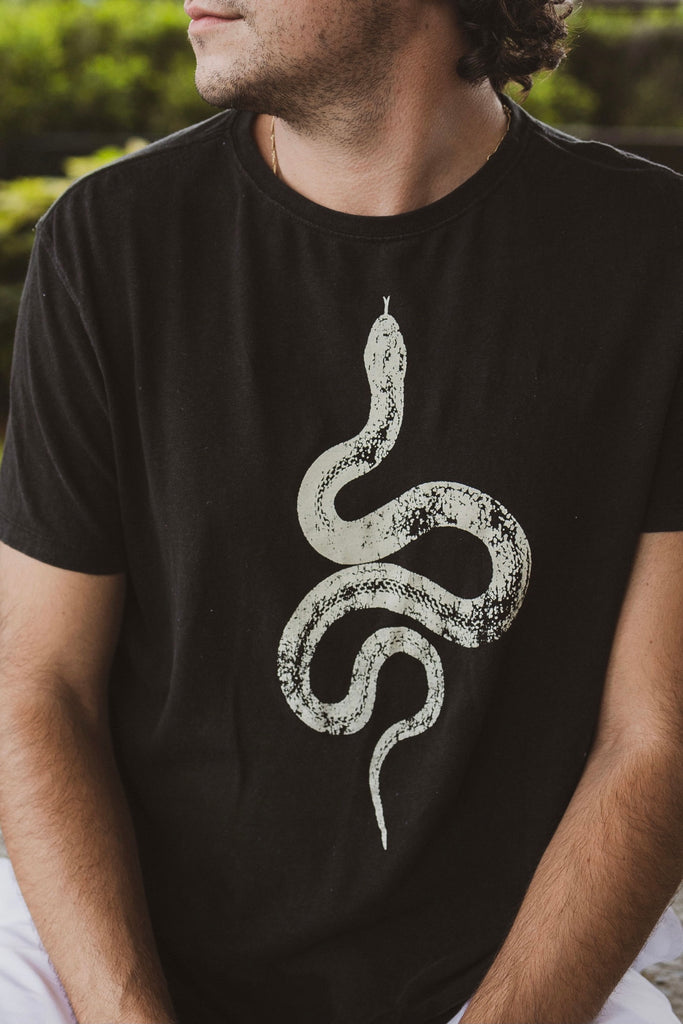 Men’s organic, sustainable, spiritual graphic tshirts with Kundalini snake from One Om Yoga