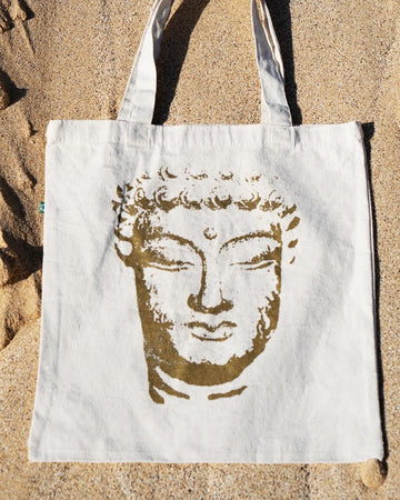 organic, sustainable, spiritual canvas tote with Buddha from One Om Yoga